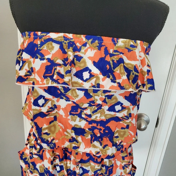 Papaya Women's Graphic Print Coral Blue Cream Strapless Romper Size Small - Picture 9 of 16